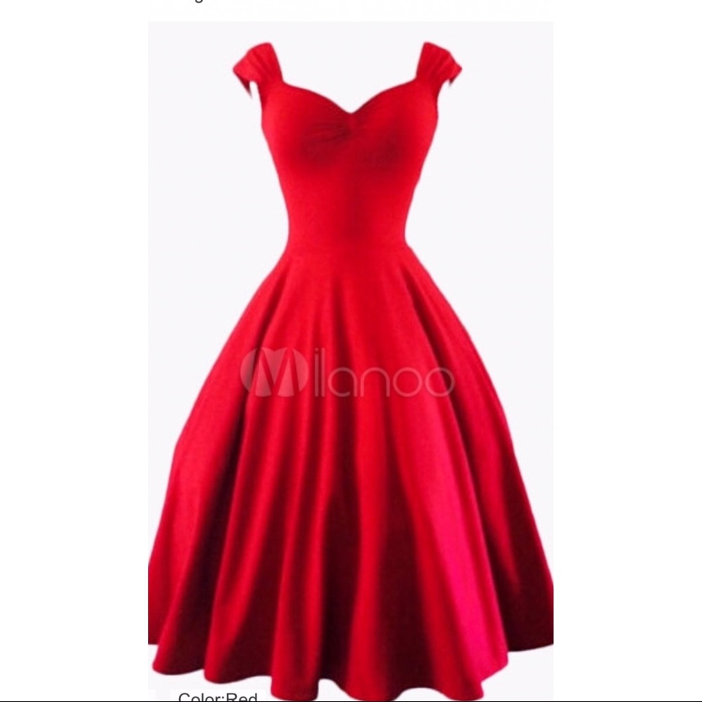 Red Vintage 1950s Style Retro Swing Dress